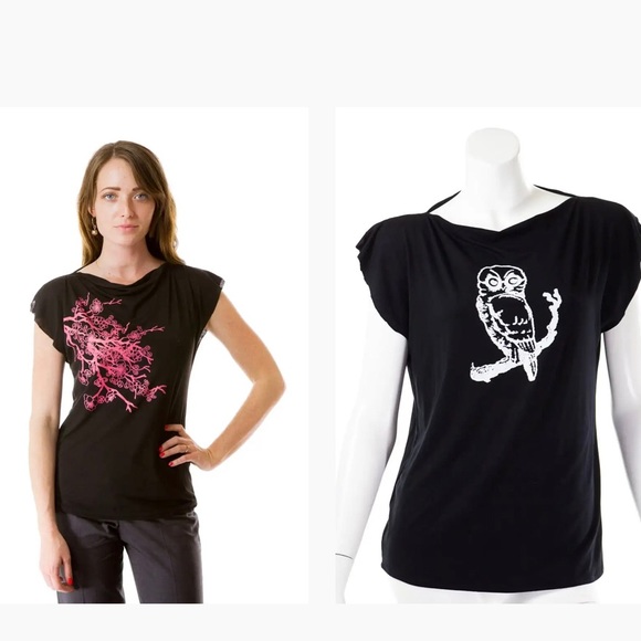 Matrushka Construction Black Sleeveless Cowl Neck Tee Sz L - Picture 6 of 9